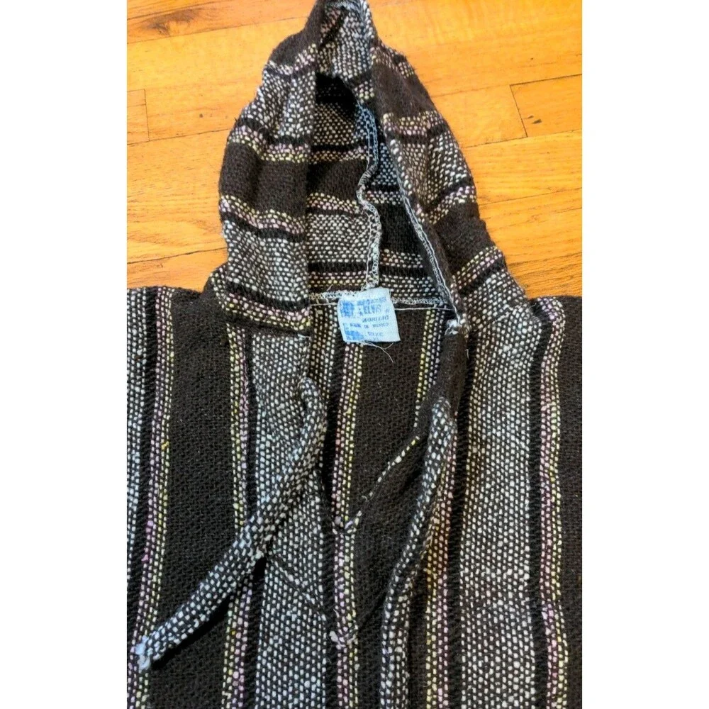 Geniune Mexican Baja Poncho Hoodie Pullover Y2K Confecciones Elvis Sz XL Woven